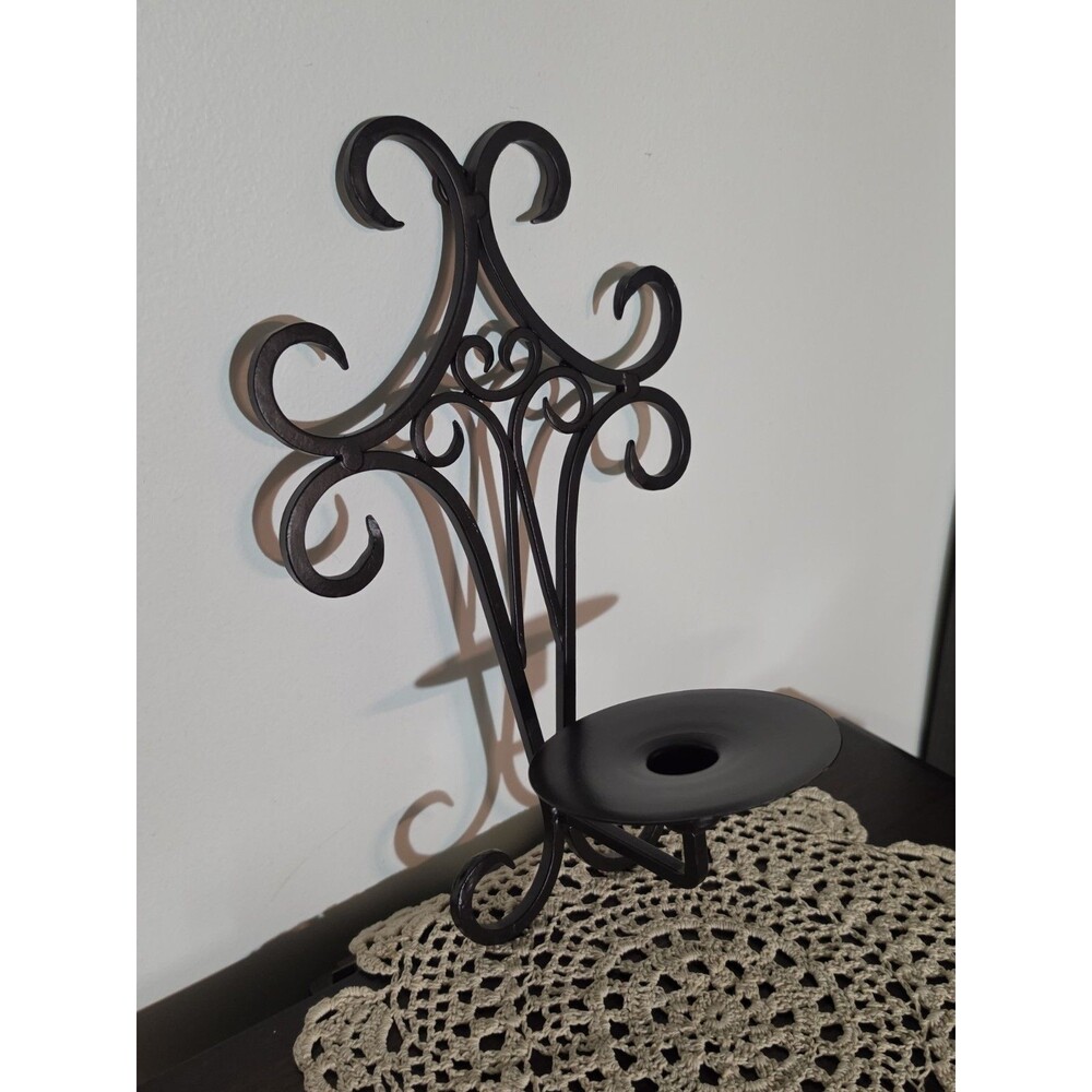 Black Wrought Iron Wall Candle Sconce Scroll Pillar Holder Vintage Farmhouse